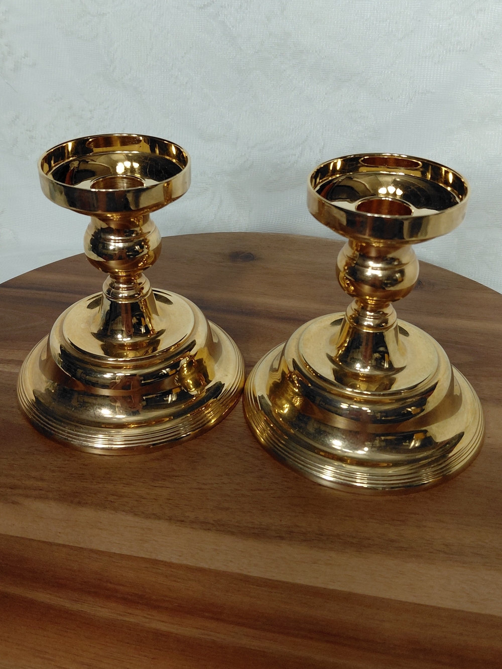 Vintage International Silver Co Brass-Tone Convertible Candlestick Pair